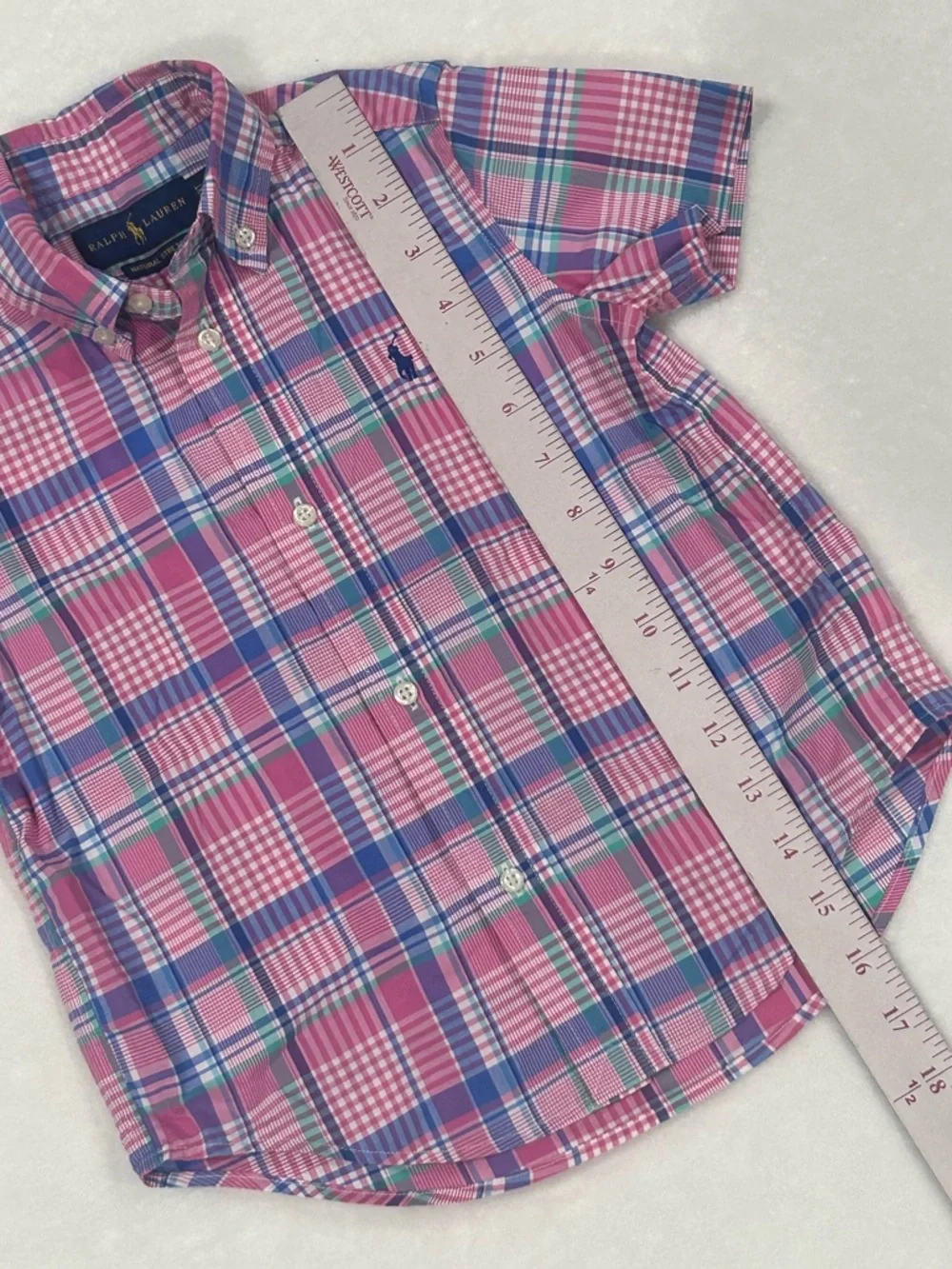 Ralph Lauren shirt button down pink plaid kid toddler boy 3T short sleeve preppy